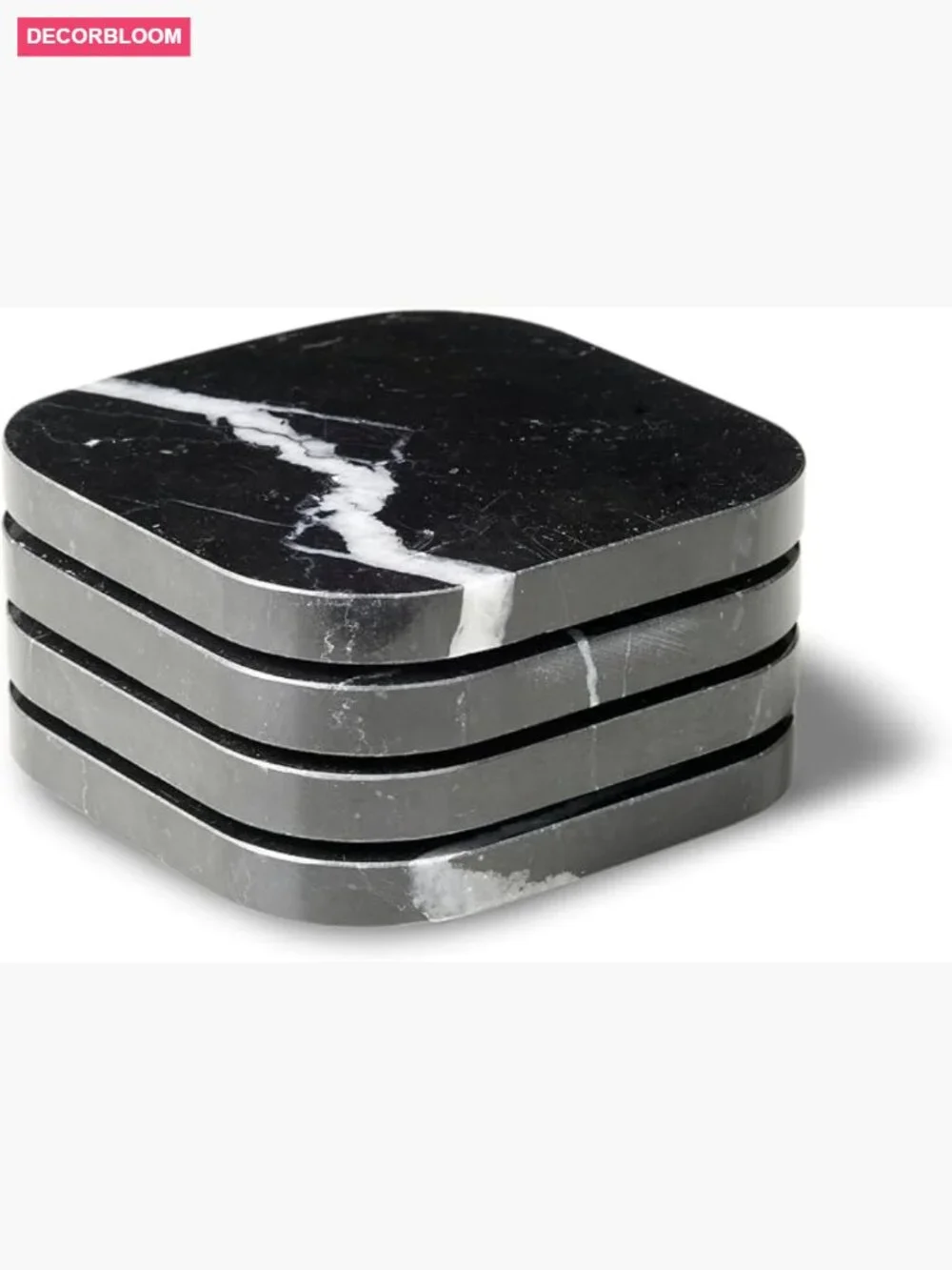 Square Marble Coaster Set of 4 Stone Drink Holders for Table